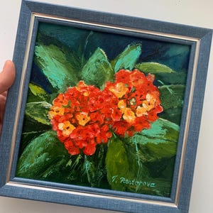 Framed small Original oil painting 8x8 inches. Bright flowers. Home decor. Perfect gift