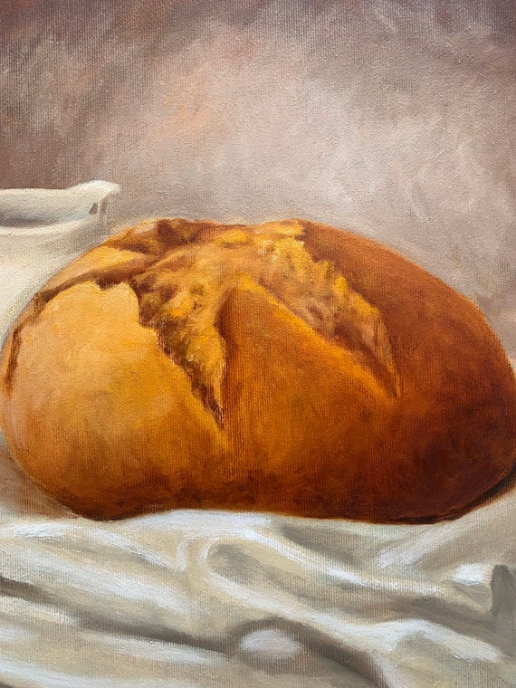 油絵原画　静物画　四号「パンとワインとクリムトの風景画」 pk120-11.jpg