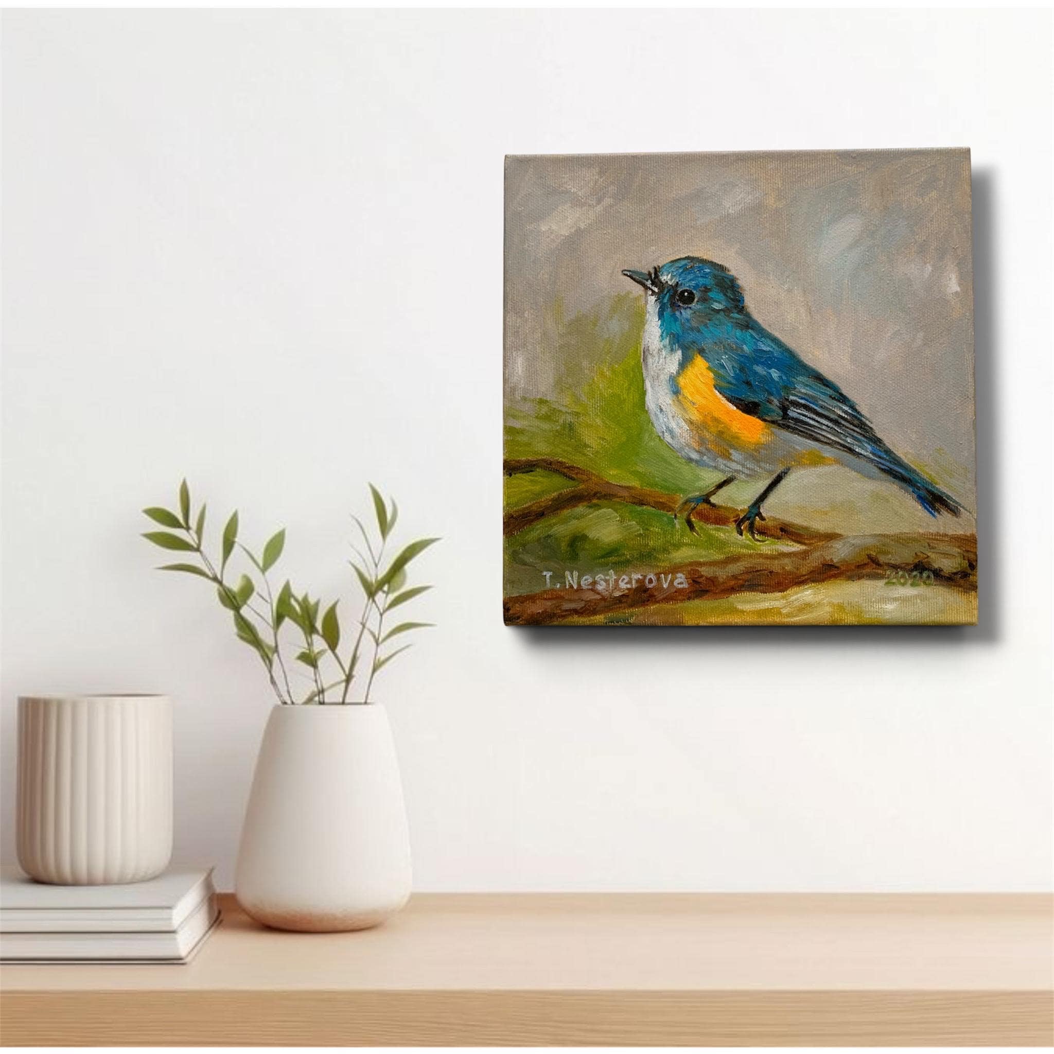 Bluebird Oil Painting: Original Bird Art on Canvas (8x8) - Etsy