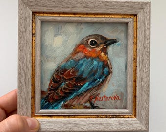 Oeuvres d&#39;art. Petite oeuvre d&#39;art originale de 10 x 10 cm (10 x 10 cm) encadrée. Meilleur cadeau parfait pour les amateurs d&#39;oiseaux. Décoration murale pour la maison.