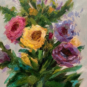 Abstract flowers painting. Original oil painting.16x12 Abstract art. Wall decor