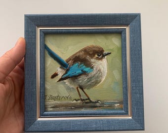 Oeuvres d&#39;art. Petite oeuvre d&#39;art originale de 10 x 10 cm (10 x 10 cm) encadrée. Meilleur cadeau parfait pour les amateurs d&#39;oiseaux. Décoration murale pour la maison.
