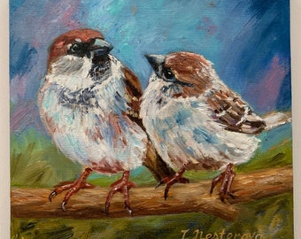 キャンバス油絵 専用 鳥とお花とおじさんと キャンバス油絵 専用 鳥と