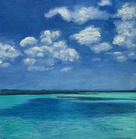 【S12号】good blue(portrait_s) oil painting Seascape Oil Painting on Canvas 12x12 Inch. Ocean View