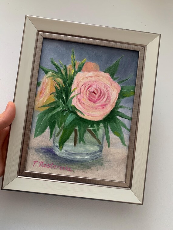 油絵「バラの庭園」額入