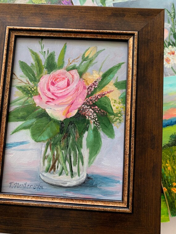 藤井章次 油彩画 薔薇 花瓶 静物画 額装 【公式通販】 薔薇の花瓶 静物