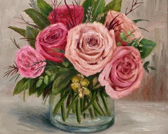Original Roses Oil Painting on Canvas (10x10 in)