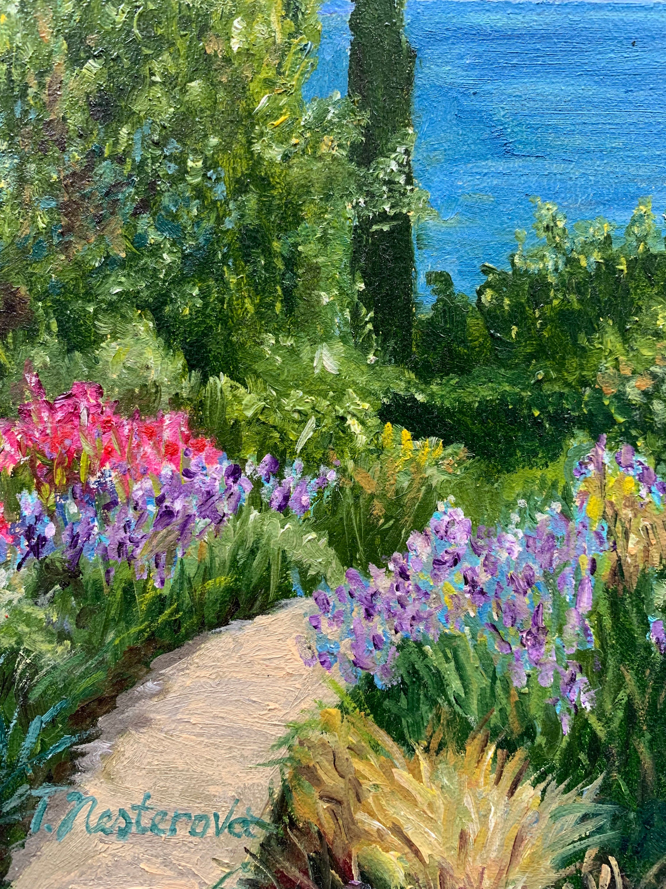 油絵 油彩 油彩画 絵 絵画【colorful flower garden】 Acrylic Painting Tulip Flower Garden Landscape. Colorful