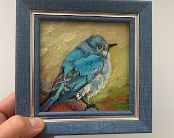 Oeuvres d&#39;art. Petite oeuvre d&#39;art originale de 10 x 10 cm (10 x 10 cm) encadrée. Meilleur cadeau parfait pour les amateurs d&#39;oiseaux. Décoration murale pour la maison.