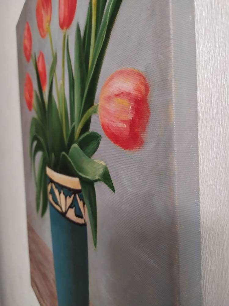 油絵 チューリップ 伊藤伊八「チューリッヒ（スイス）」油絵・F4号 絵画買取・販売