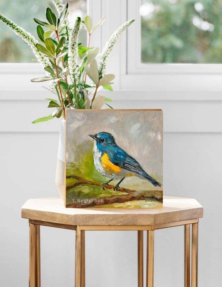 Bluebird Oil Painting: Original Bird Art on Canvas (8x8) - Etsy