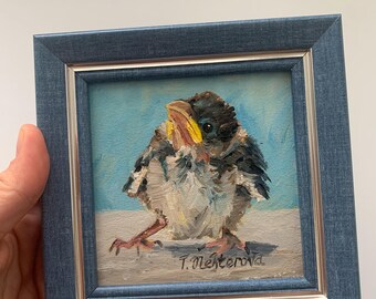 Oeuvres d&#39;art. Petite oeuvre d&#39;art originale de 10 x 10 cm (10 x 10 cm) encadrée. Meilleur cadeau parfait pour les amateurs d&#39;oiseaux. Décoration murale pour la maison.