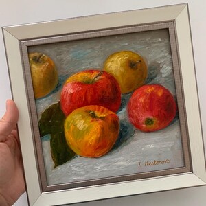 Apples painting. Framed Original oil painting 8x8 inches. Fruit painting. Kitchen decor. Home decor. Gift ideas. perfect gift