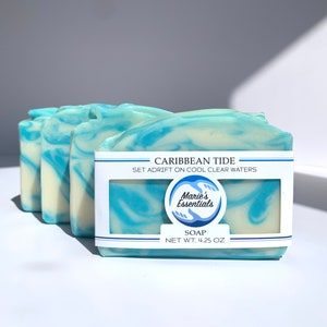 Caribbean Tide Cold Process Vegan Handmade Soap, Oceanic Scented Bar Soap, Shea and Mango Butter Soap, Gift for Her, Gift for Men