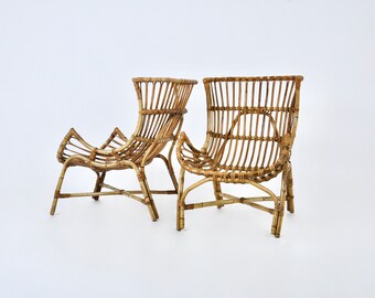 Pair of Italian Rattan Armchairs, 1960s