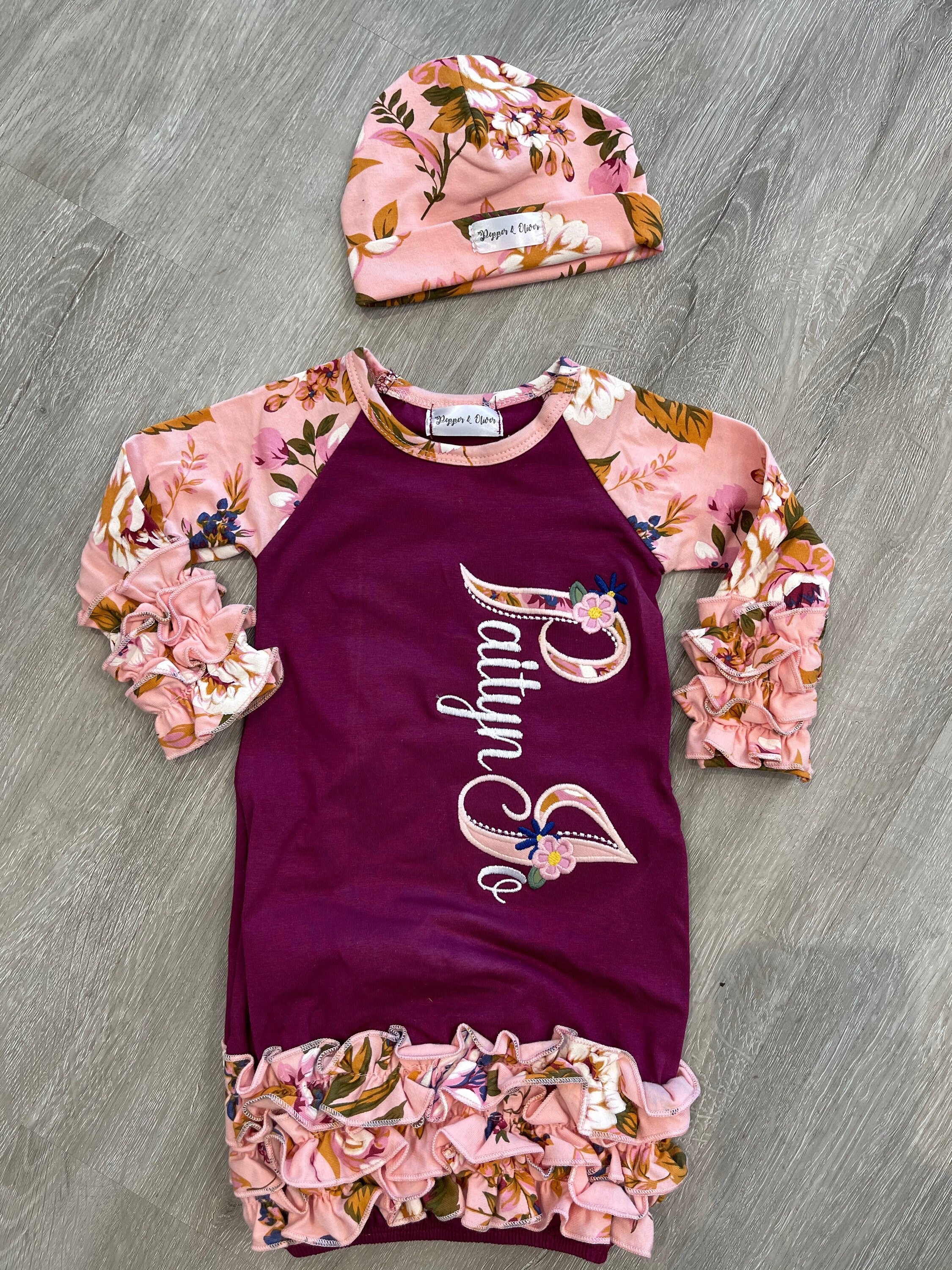 Heirloom Minky Baby Blanket and Gown Set Burgundy and Blush Etsy