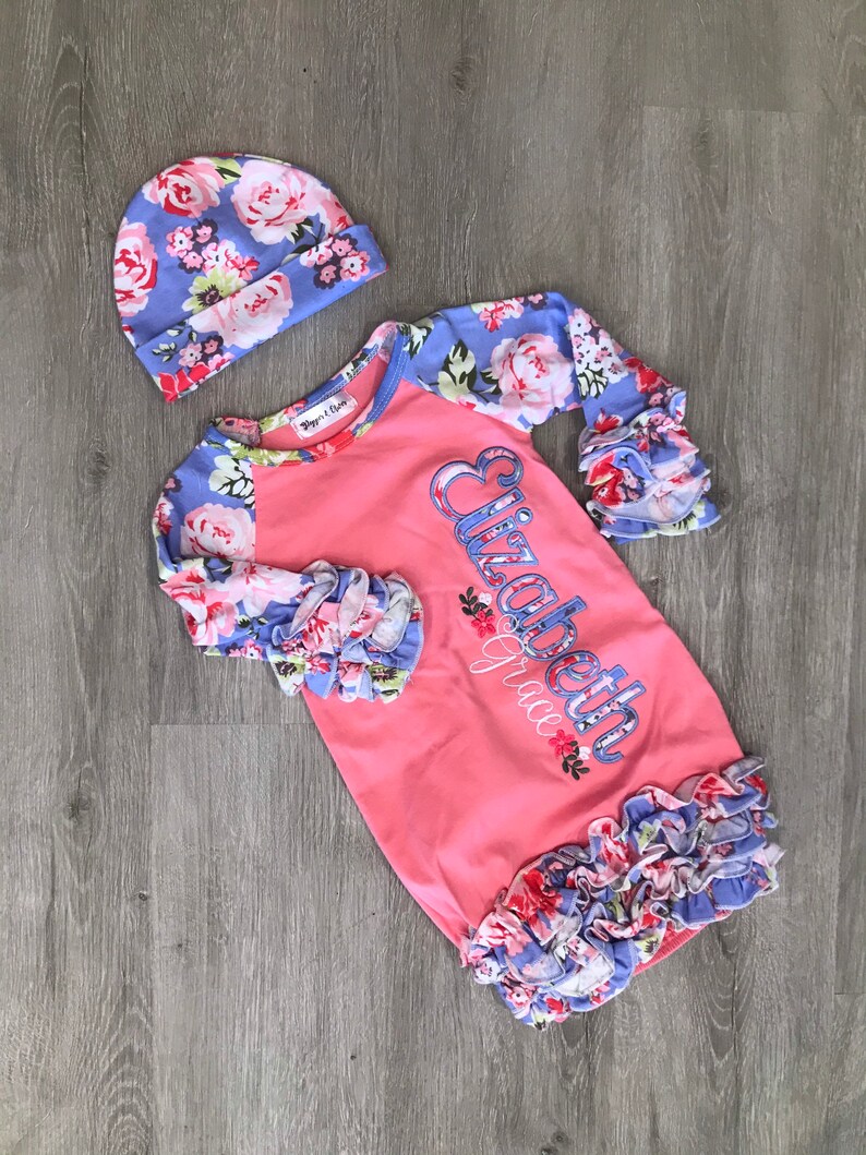 Heirloom Minky Baby Blanket and Gown Set Periwinkle and Coral Etsy