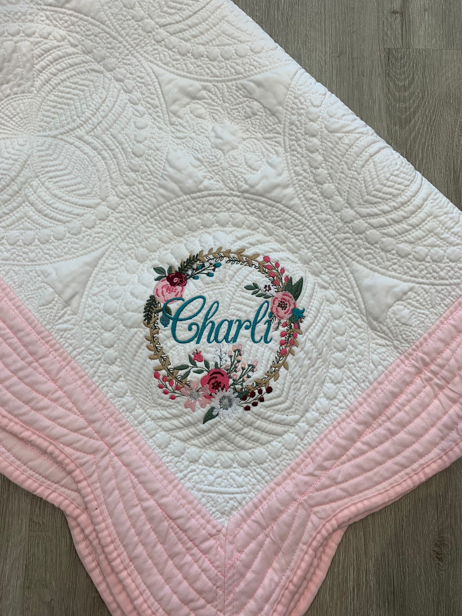 Heirloom Baby Blanket Floral Wreath Embroidery Name Quilt Etsy