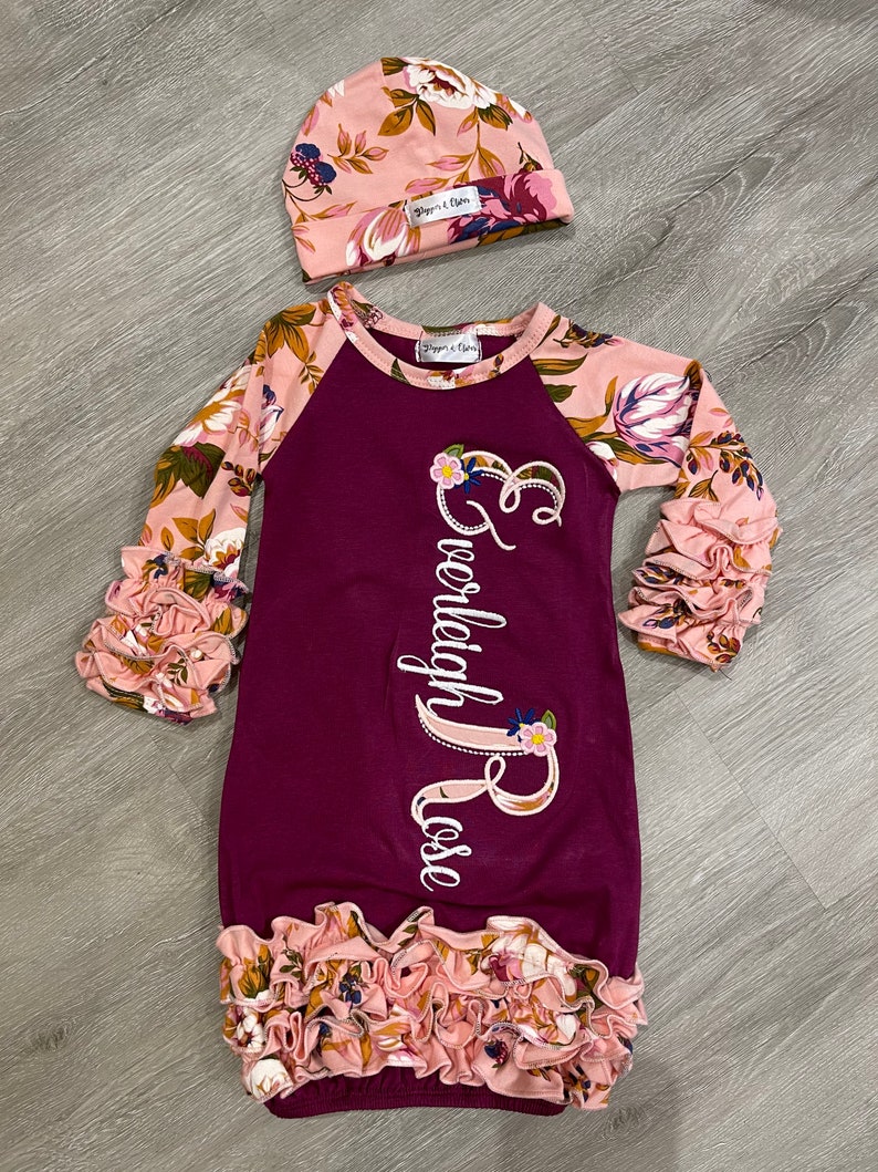 Heirloom Minky Baby Blanket and Gown Set Burgundy and Blush Etsy