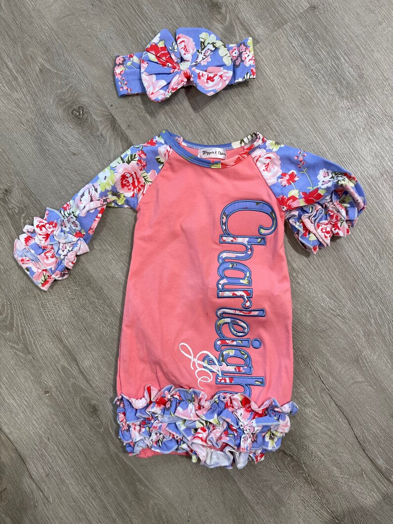 Heirloom Minky Baby Blanket and Gown Set Periwinkle and Coral Etsy