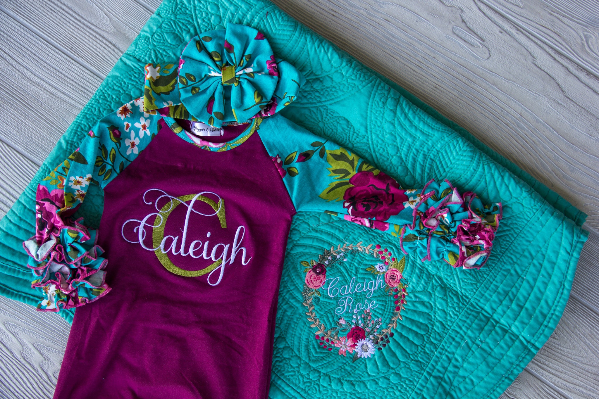 Heirloom Aqua Baby Blanket and Gown Set Personalized Set... Etsy