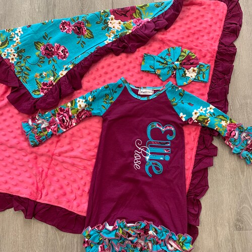 Heirloom Minky Baby Blanket and Gown Set Burgundy and Blush Etsy