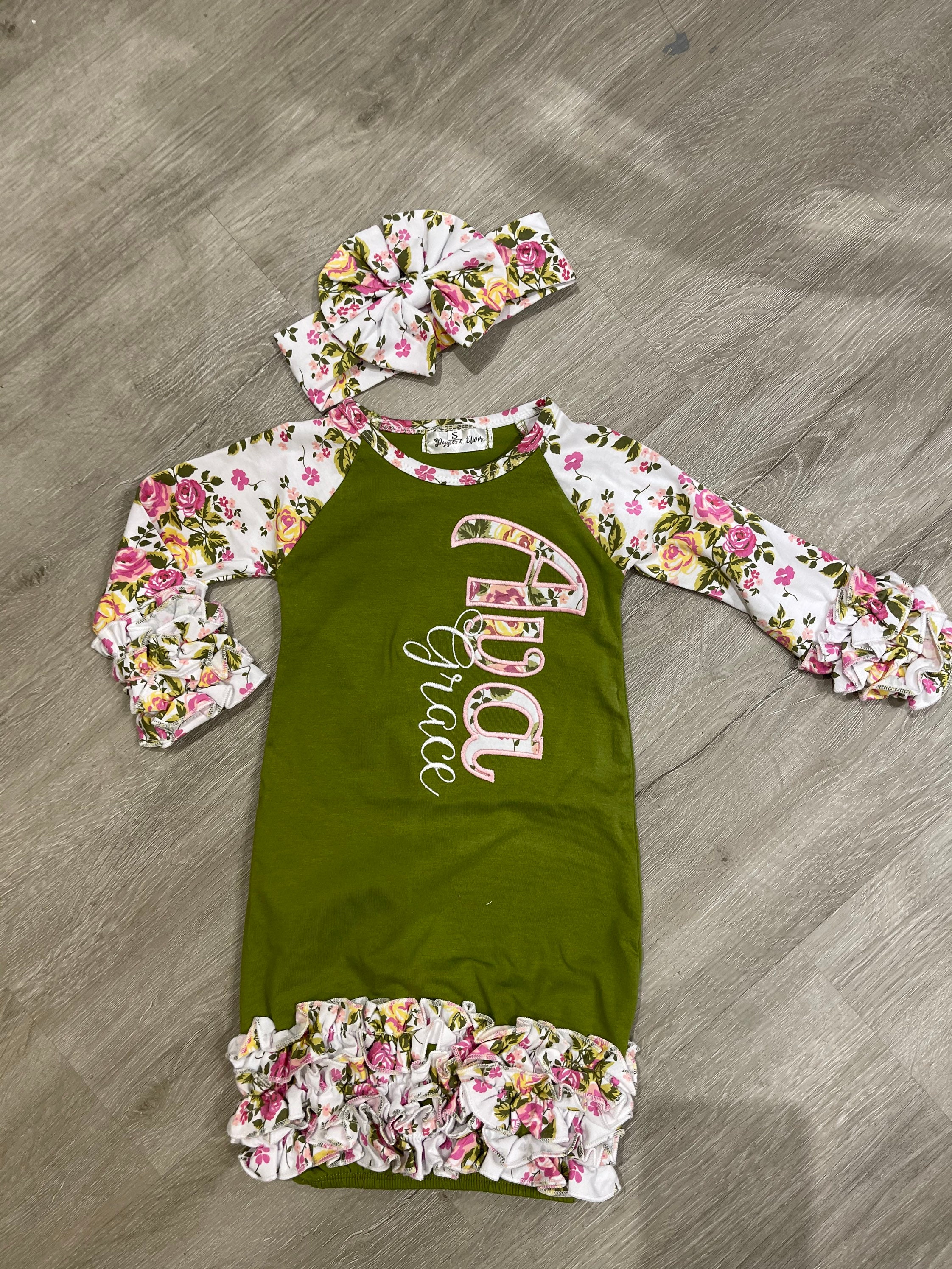 Heirloom Minky Baby Blanket and Gown Set Olive Green and Pink Etsy