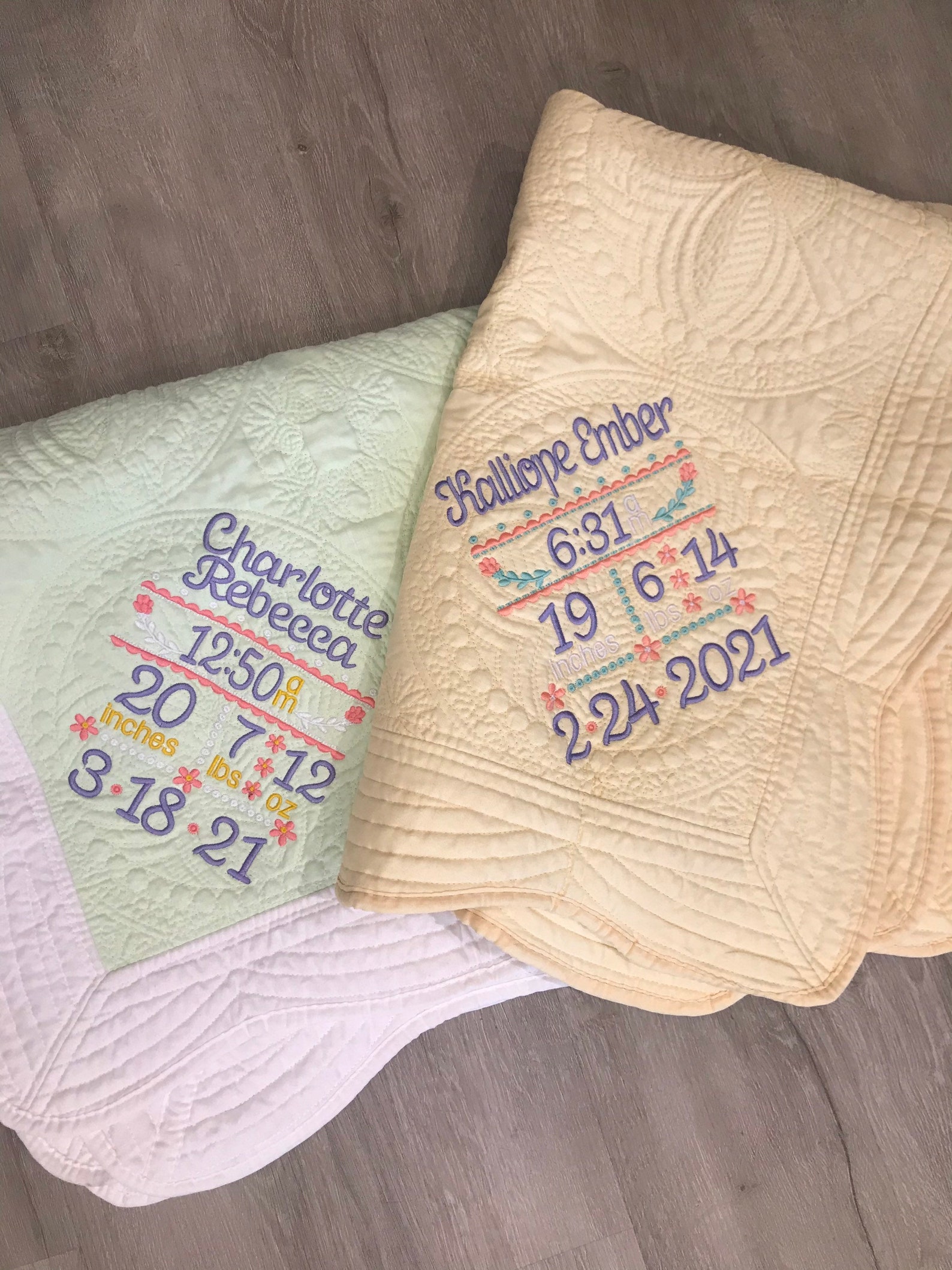 Heirloom Baby Blanket Birth Stats Embroidery Name Quilt Etsy