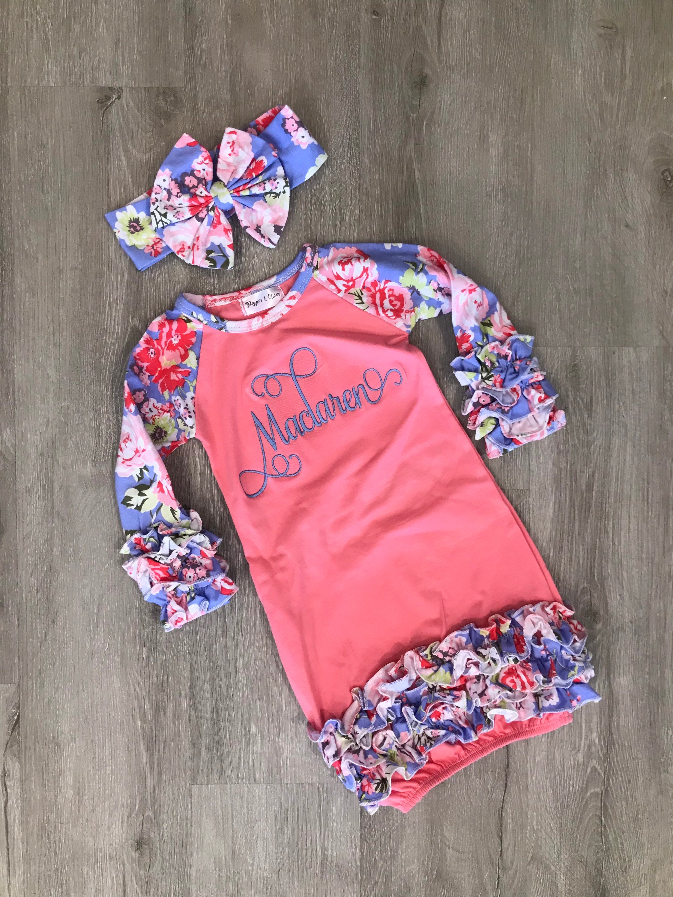 Heirloom Minky Baby Blanket and Gown Set Periwinkle and Coral Etsy