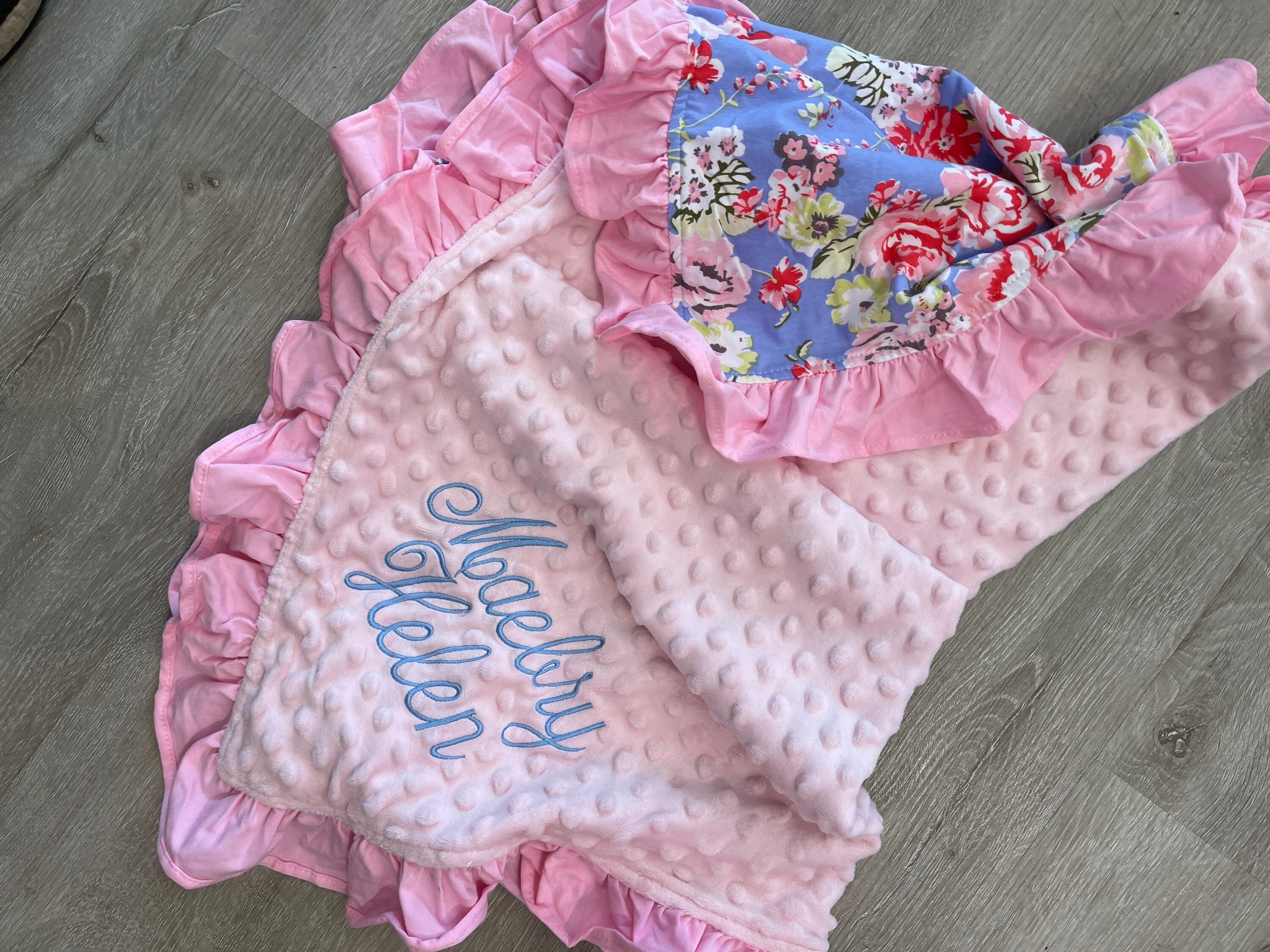 Heirloom Minky Baby Blanket and Gown Set Periwinkle and Coral Etsy