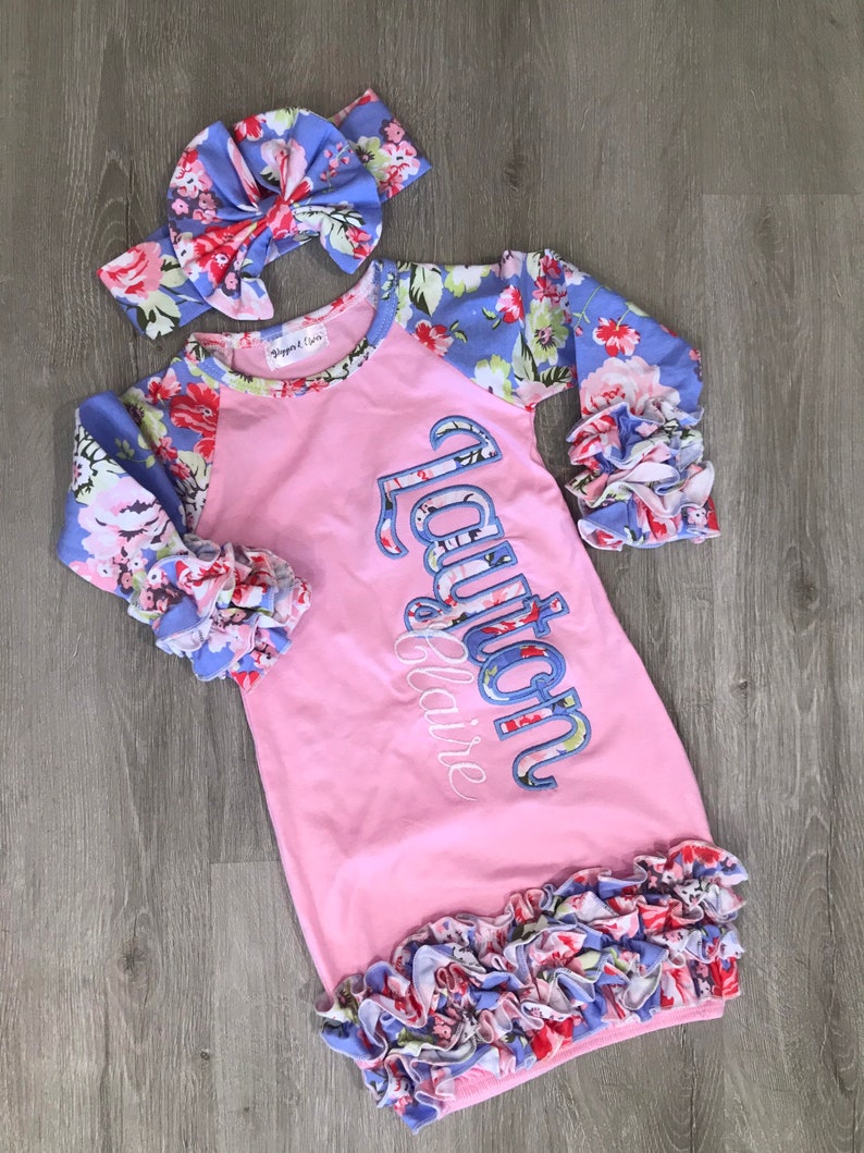 Heirloom Minky Baby Blanket and Gown Set Periwinkle and Coral Etsy