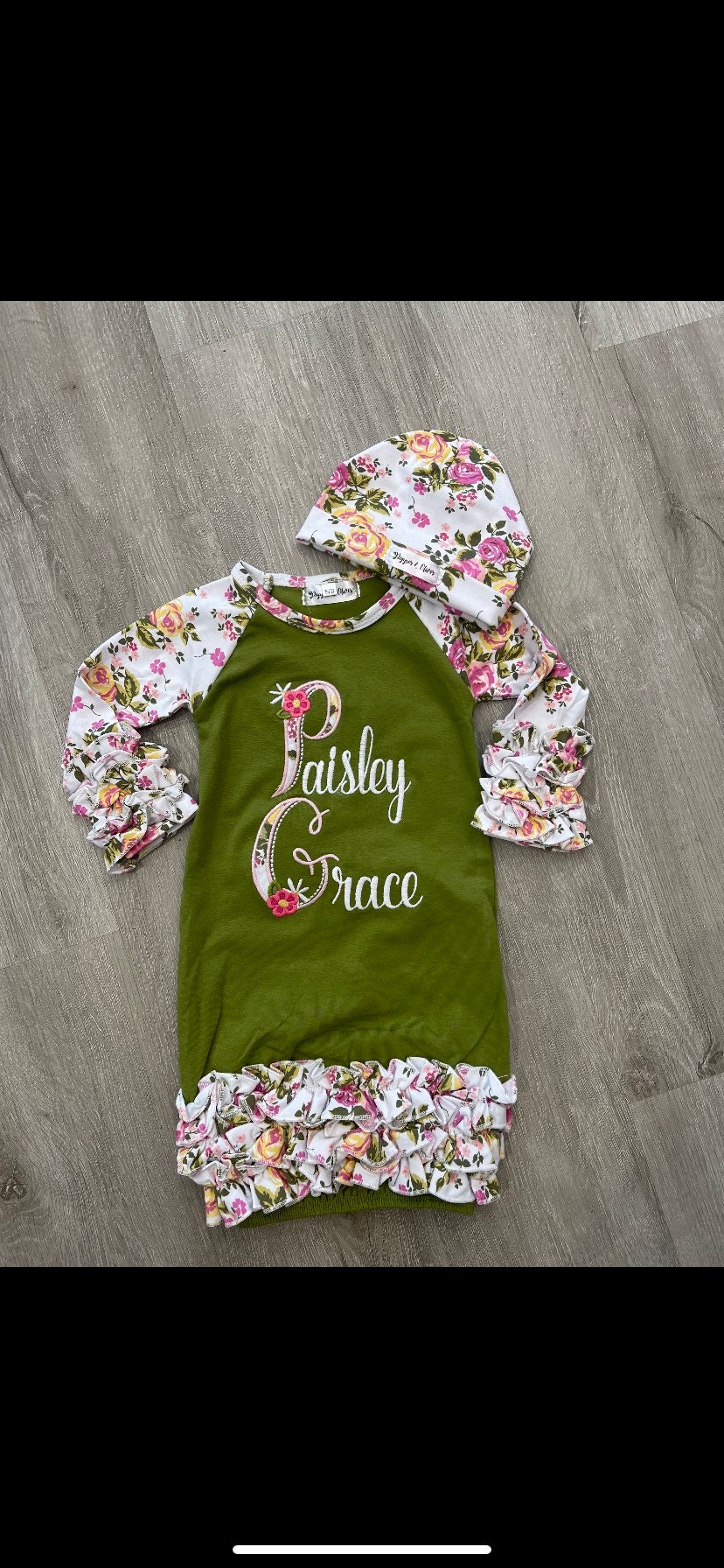 Heirloom Minky Baby Blanket and Gown Set Olive Green and Pink Etsy