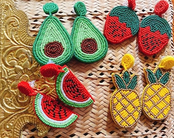 Statement Earring Seed Bead Earring Pineapple Earring Embroidery Fruit Earring Embellished Earring