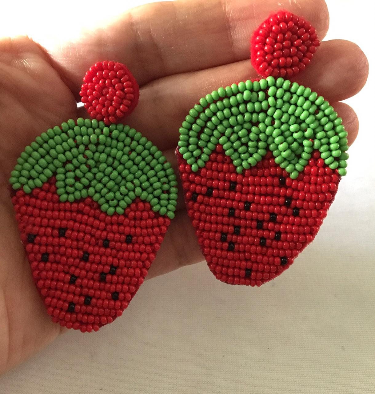 Beaded Fruit Earrings Avocado Dangle Earrings Strawberry Etsy