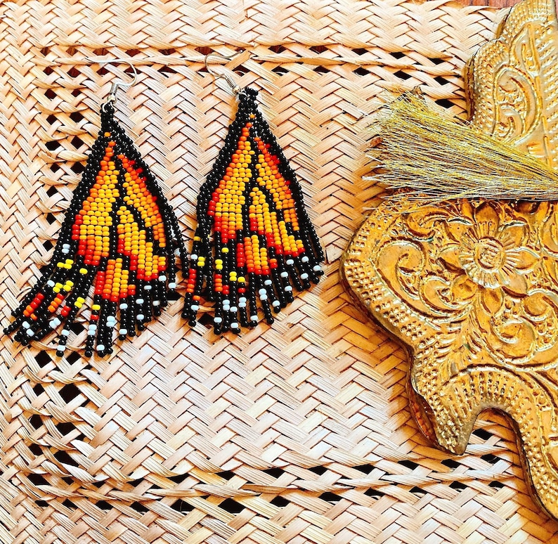Beaded Monarch Earrings Butterfly Earrings Woven Beaded Etsy