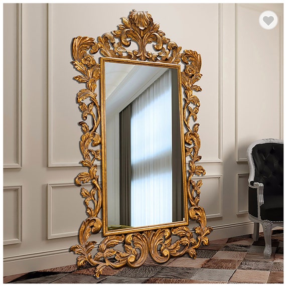 Specchio a figura intera di grandi dimensioni, oro antico, fatto a mano,  design ispirato all'era francese del 19 secolo, stand alone show-stopper -   Italia