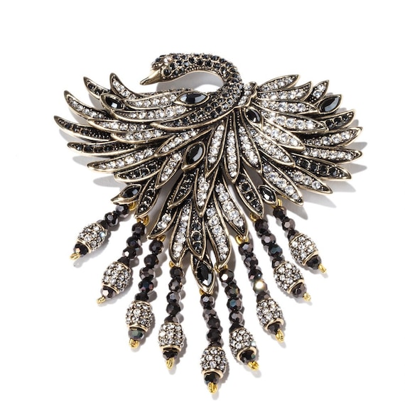 Heidi Daus Graceful Beauty Swan Crystal Accented Tassel Pin Brooch