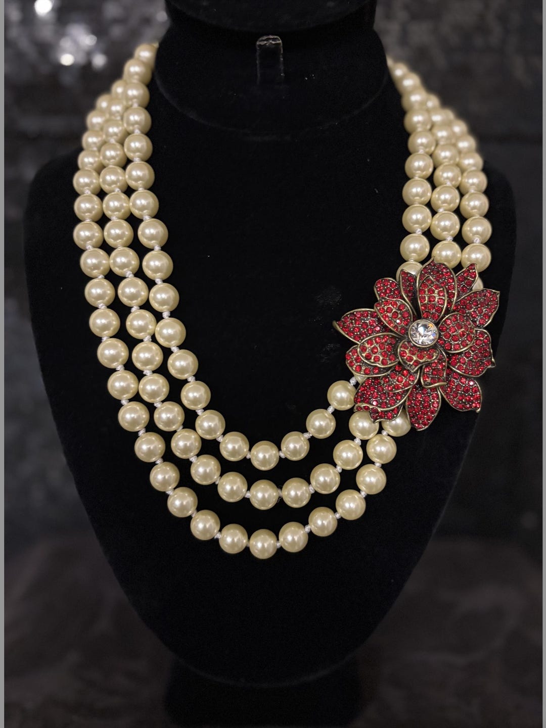 ☆【VINTAGE HOLLYWOOD】☆Pearl n Flower Beads Necklac.e☆ VINTAGE HOLLYWOOD】Pearl Flower Necklace ネックレス