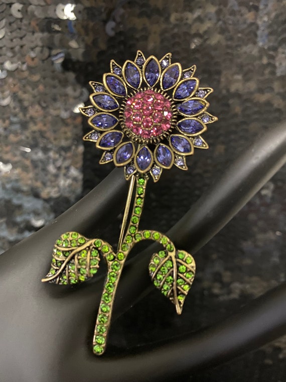 Heidi Daus Flower Pin With Stem Crystal Accented Pin Etsy Canada