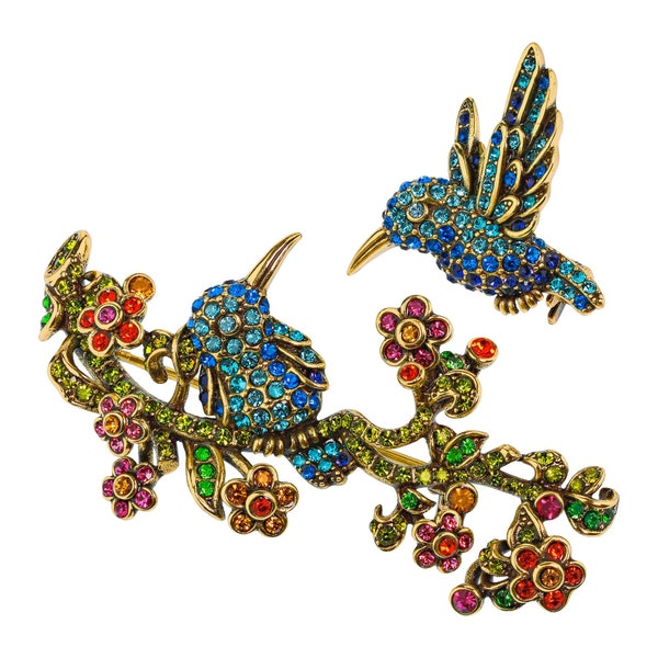 Heidi Daus Humming Harmony Crystal Bird Pin Brooch Set