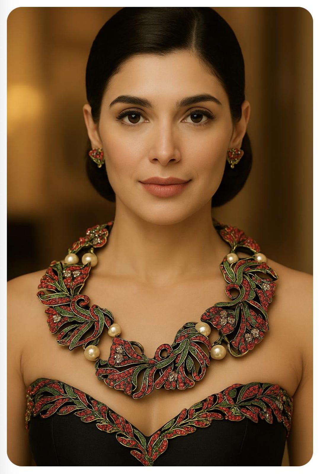 Conjunto de collar y aretes con clip con cuentas y detalles de