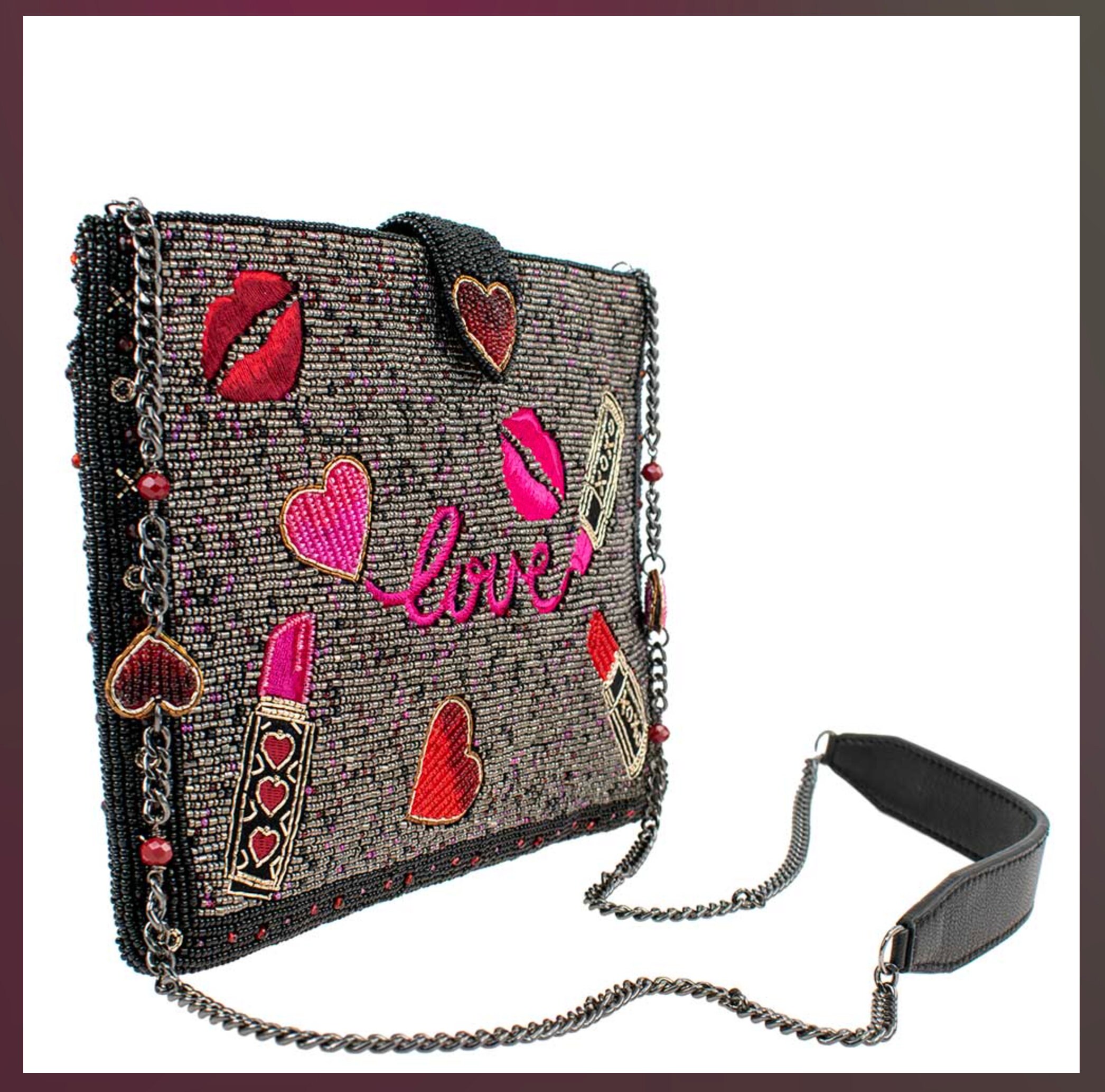Mary Frances Kiss & Tell Beaded Crossbody Clutch, Lipstick