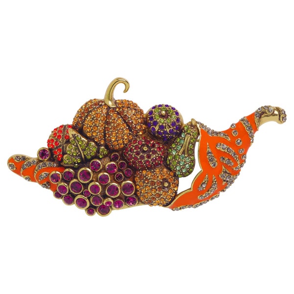 Heidi Daus Harvest Cornucopia Enamel Crystal Cornucopia Pin Brooch Swarovski Elements