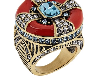 Heidi Daus Newport Chic II Crystal and Enamel Ring Coral Version SZ 7