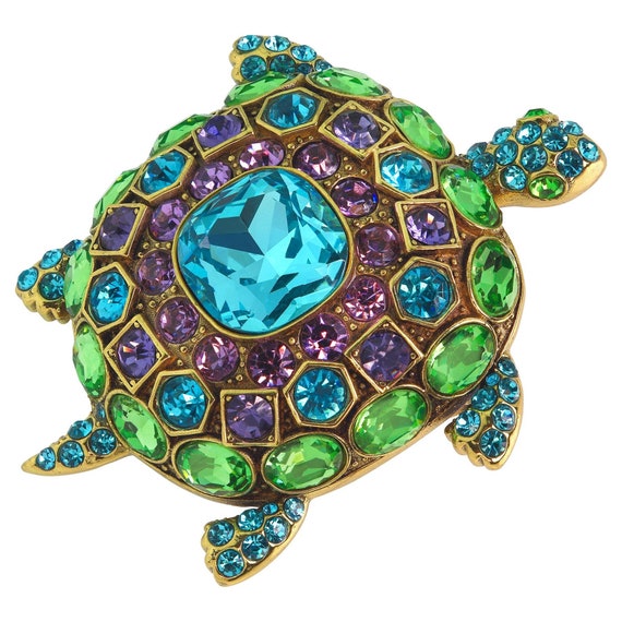 SIGNED Heidi Daus Turtle-Y-Fabulous Pin SWAROVSKI… - image 2