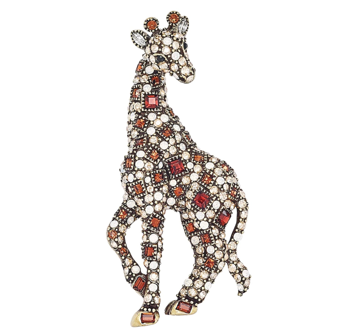 Heidi Daus Georgette Giraffe Brooch – Crystal Animal Pin with Cognac & AB Crystals – Bronze tone Finish – Collectible Daus Critter Jewelry