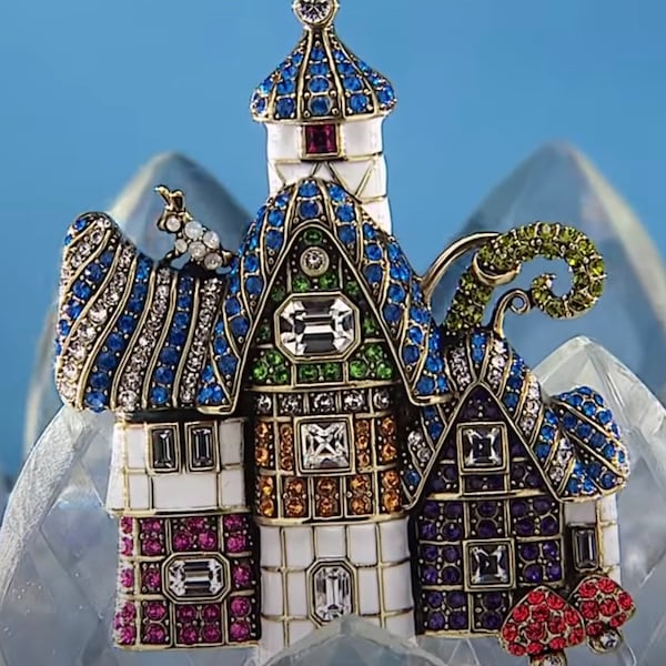 Heidi Daus The Witzend Cottage Crystal and Enamel Pin Brooch