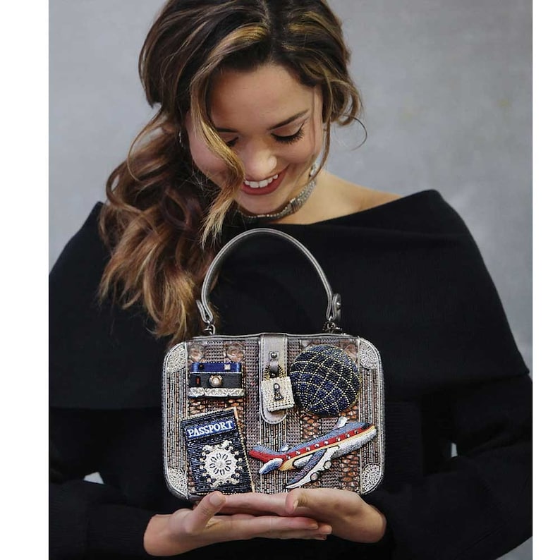 Mary Frances Mile High Embellished Travel Theme Top-Handle Handbag New With Tags