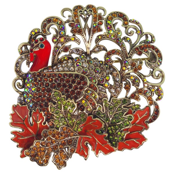 Heidi Daus Teresa Turkey Crystal and Enamel Turkey Pin Brooch