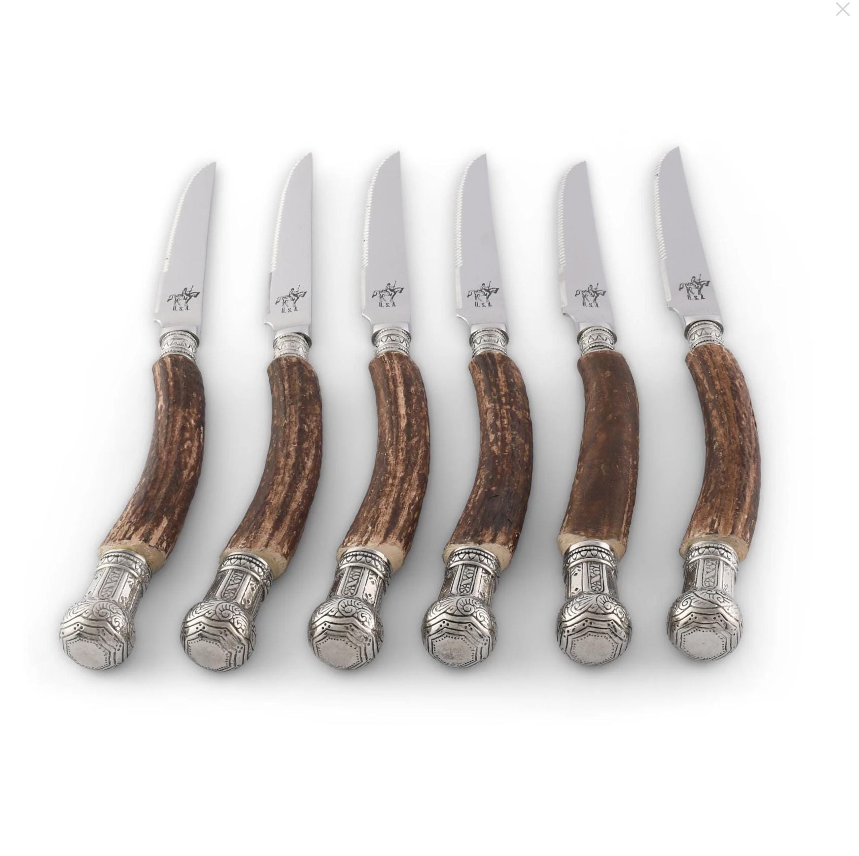 Brand New Vagabond House Pewter Composite Antler King Crown Steak Knife Set Christmas, Birthday or Father's Day Gift!